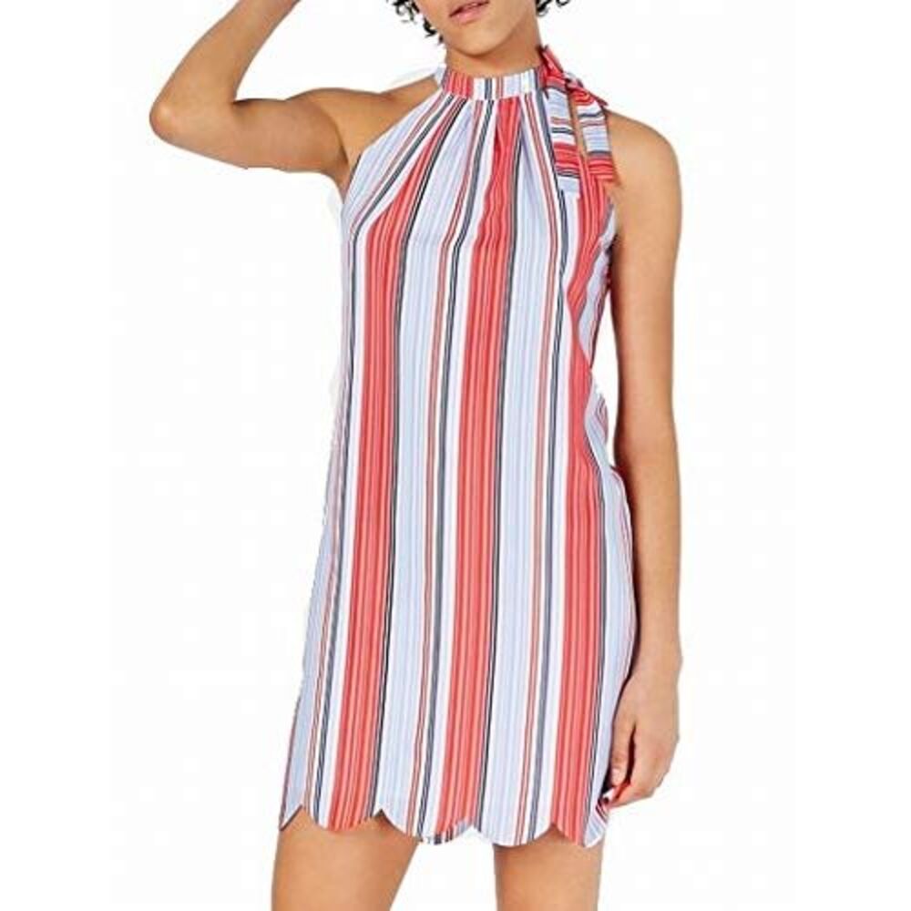 Maison Jules Striped Tie-Neck Dress